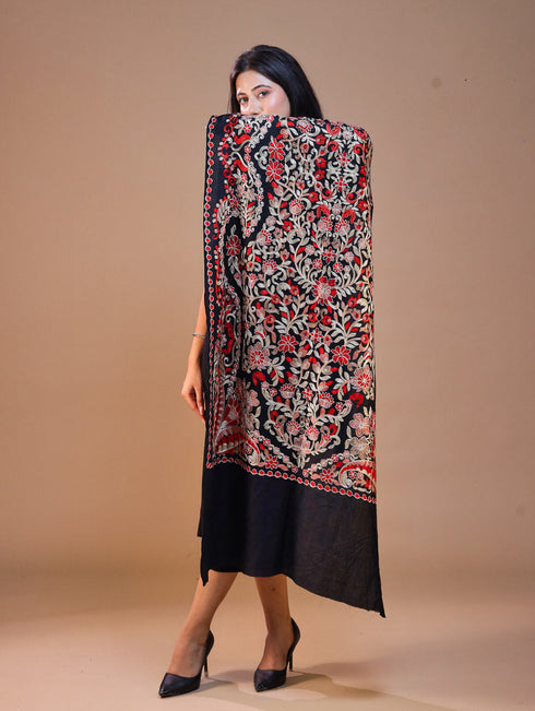 Women's Pure Wool Faux Pashmina Aari Embroidery Stole